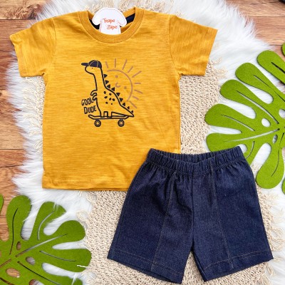 Conj. Camiseta Gool Dude e Bermuda - Mostarda e Jeans